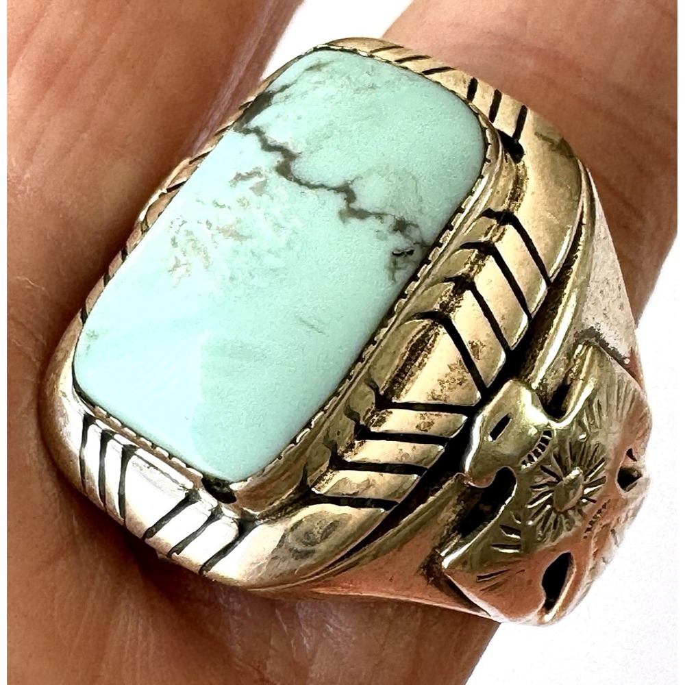 Navajo Thunderbird Turquoise‎ Mens Ring Sz 11 Sterling David Lopez Native Amer
